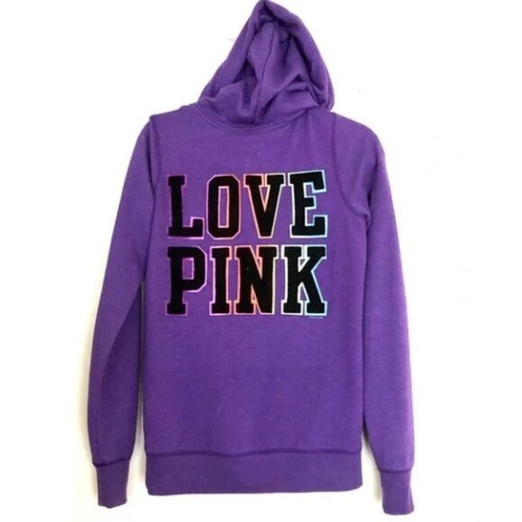 Victoria's Secret PINK LOVE PINK Rainbow Logo Purple Heart Hooded Sweatshirt - Picture 1 of 6
